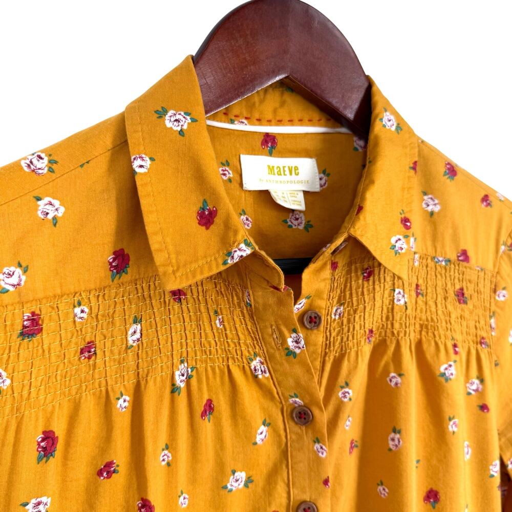 Marve By Anthropologie Sz US 00 XS Yellow Floral Long Sleeve Blouse Shirt Top - Picture 4 of 7